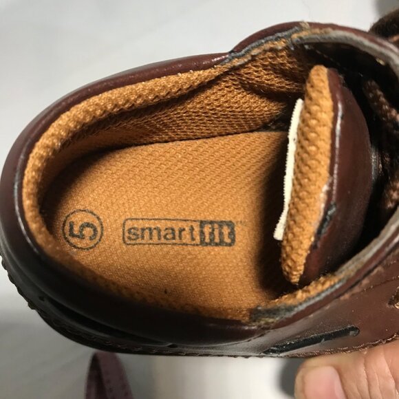 Smartfit Brown Leather Kids Boat Shoes Sz 5 Sturdy Rubber Soles Comfortable Fit - Picture 7 of 10